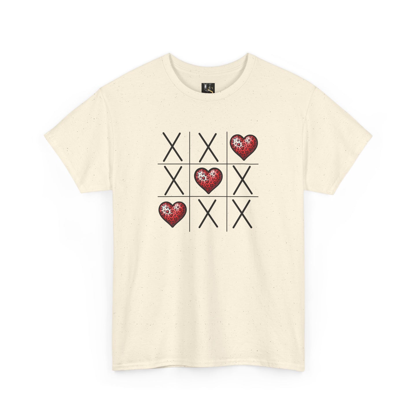 Valentine's Day Tic Tac Toe Tee - Unisex Heavy Cotton Shirt with Heart Design