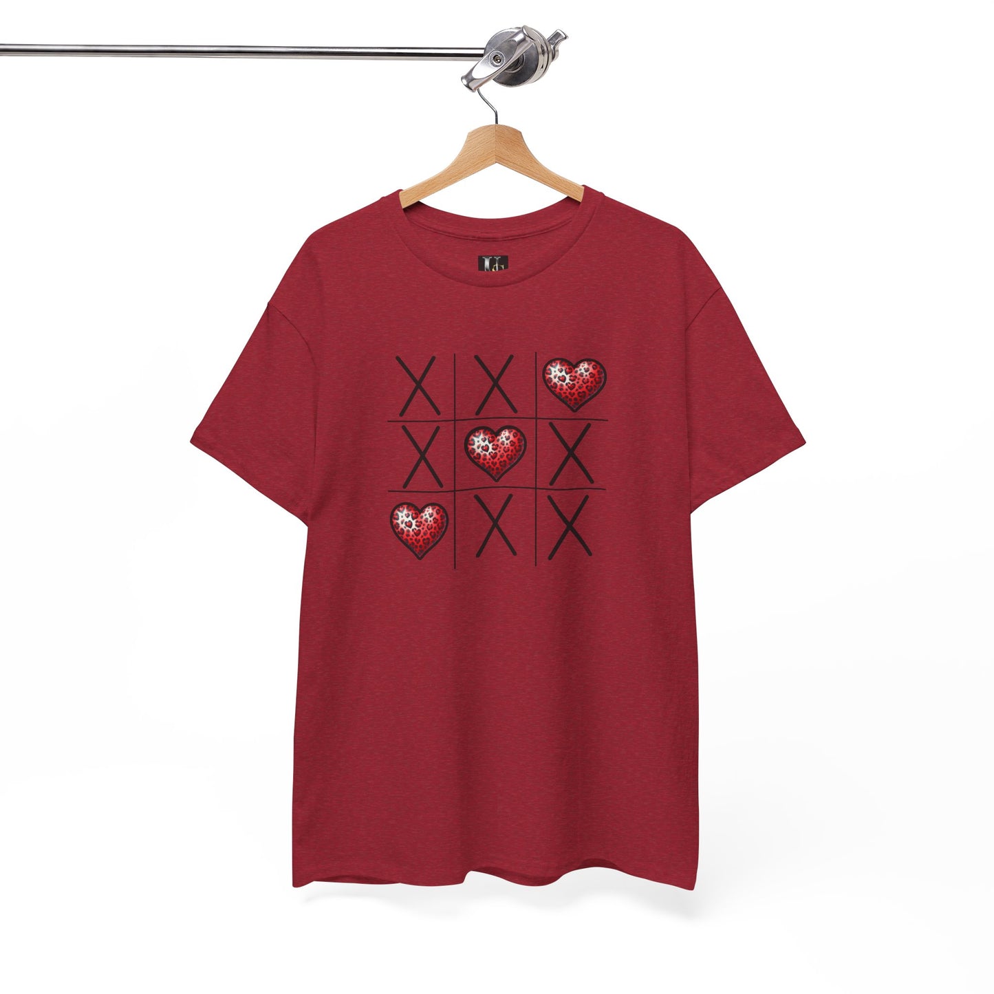 Valentine's Day Tic Tac Toe Tee - Unisex Heavy Cotton Shirt with Heart Design