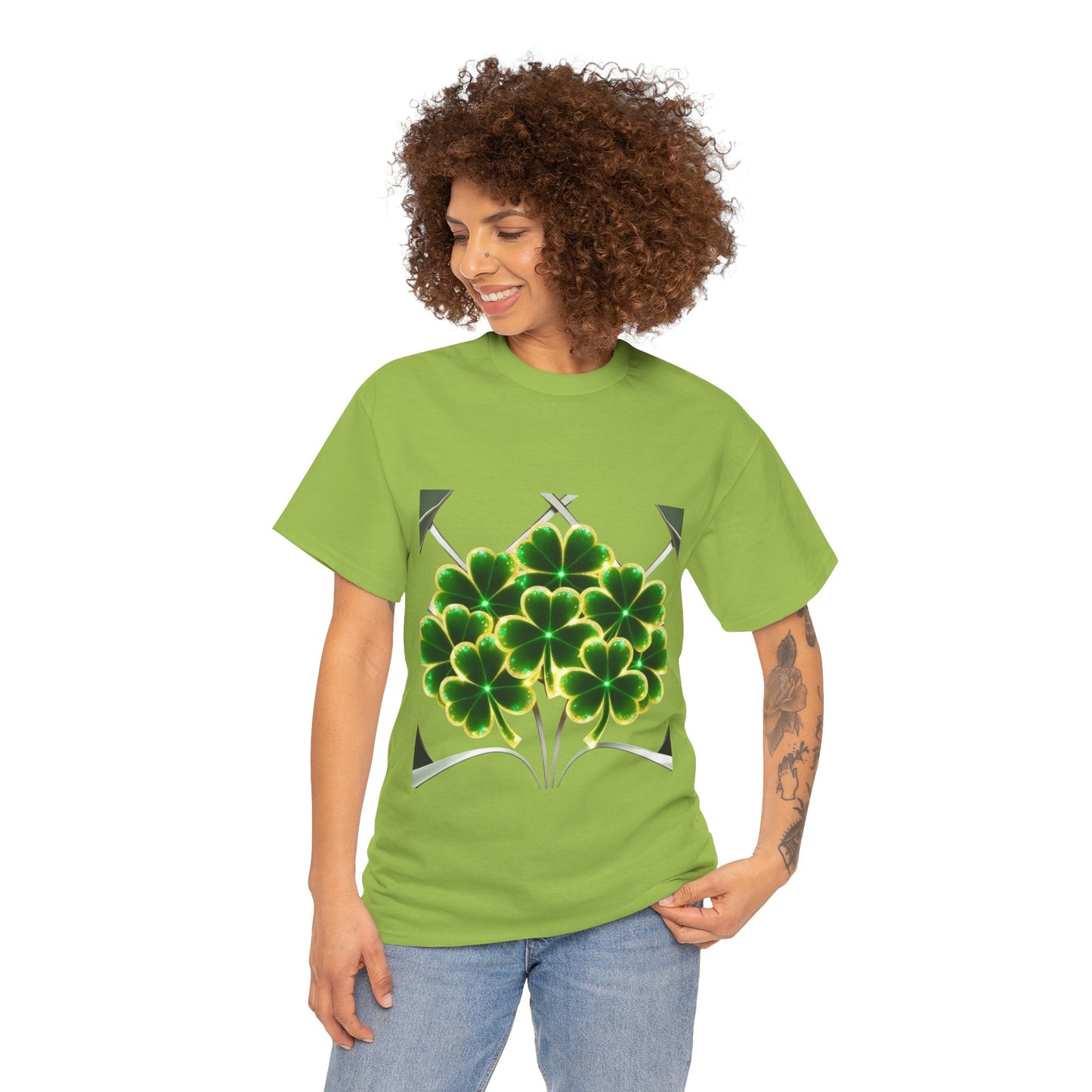 A cluster of glowing Shemrocks Unisex Heavy Cotton Tee - Perfect for St. Patrick's Day & Everyday Wear