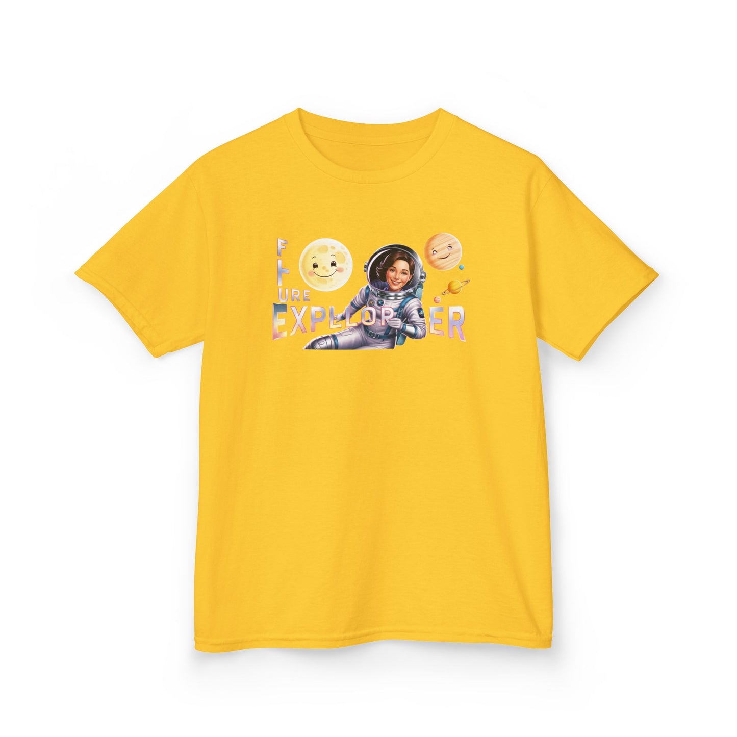 Future Explorer Kids Heavy Cotton Tee - Fun Space Design for Young Adventurers!