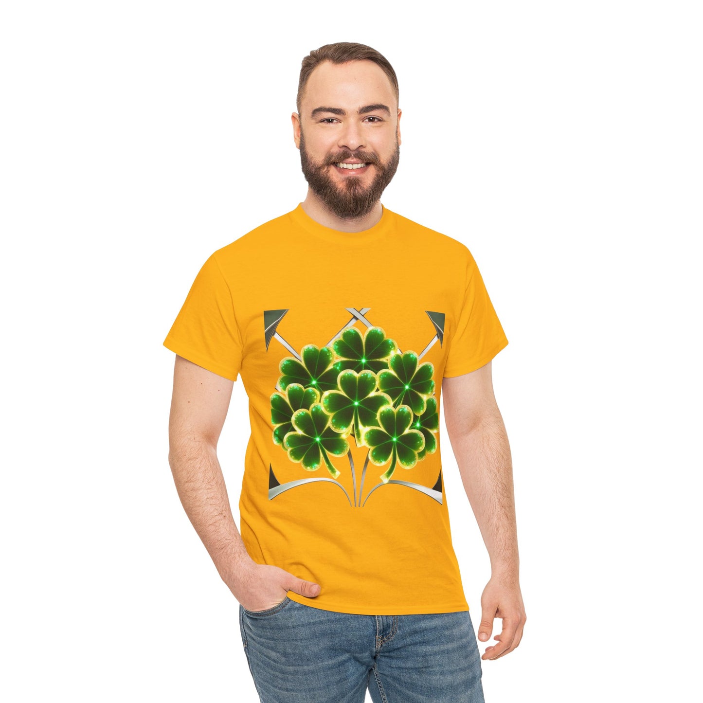 A cluster of glowing Shemrocks Unisex Heavy Cotton Tee - Perfect for St. Patrick's Day & Everyday Wear