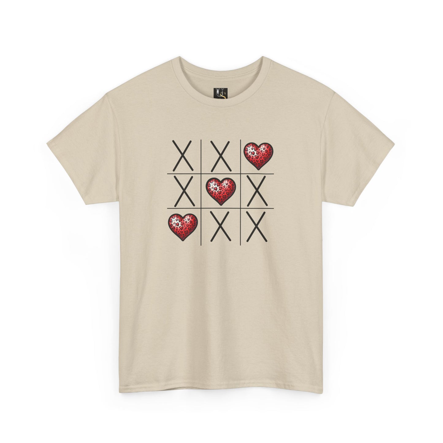 Valentine's Day Tic Tac Toe Tee - Unisex Heavy Cotton Shirt with Heart Design