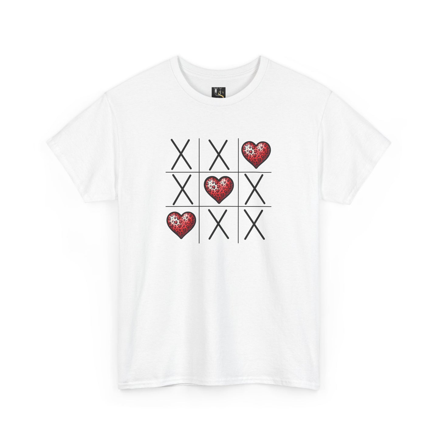 Valentine's Day Tic Tac Toe Tee - Unisex Heavy Cotton Shirt with Heart Design