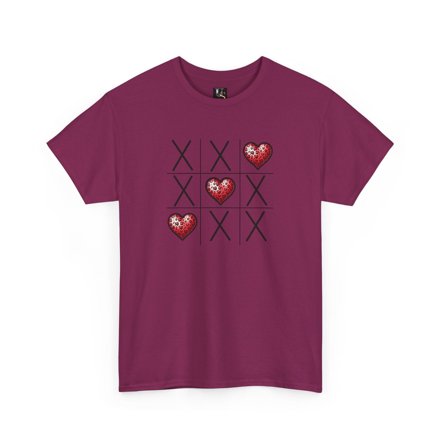 Valentine's Day Tic Tac Toe Tee - Unisex Heavy Cotton Shirt with Heart Design