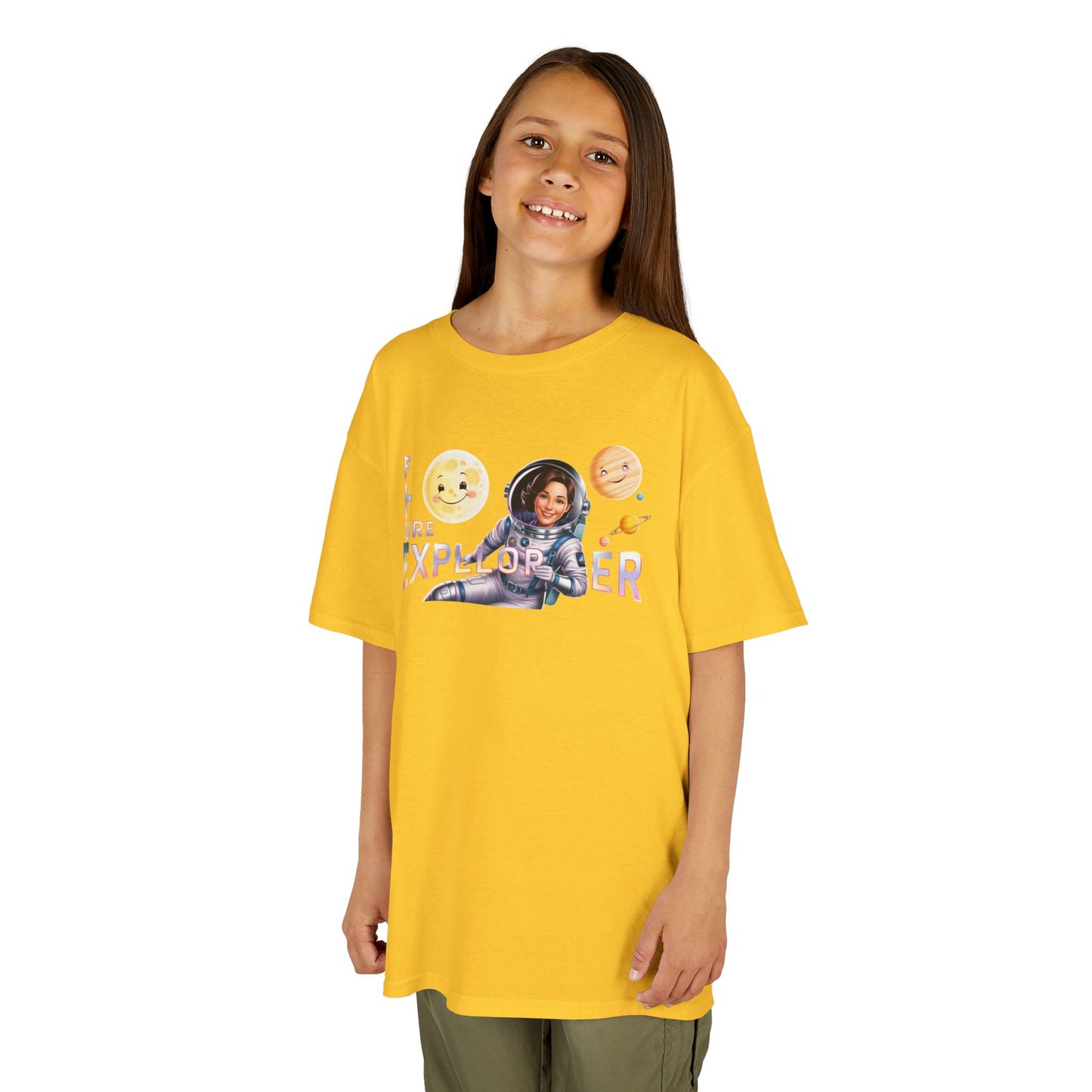 Future Explorer Kids Heavy Cotton Tee - Fun Space Design for Young Adventurers!