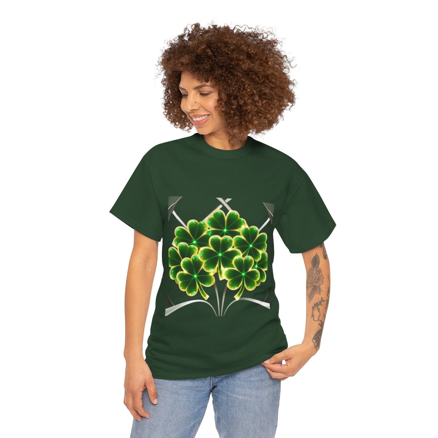 A cluster of glowing Shemrocks Unisex Heavy Cotton Tee - Perfect for St. Patrick's Day & Everyday Wear