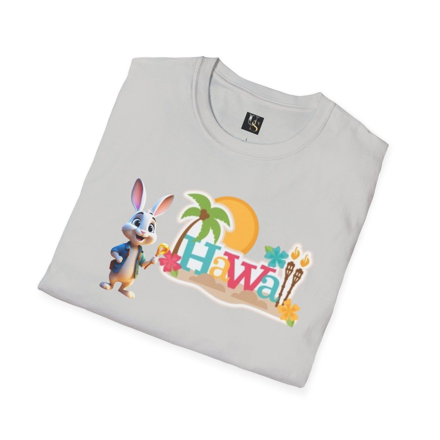 Hawaiian Vibe Unisex Softstyle T-Shirt with Playful Bunny Design