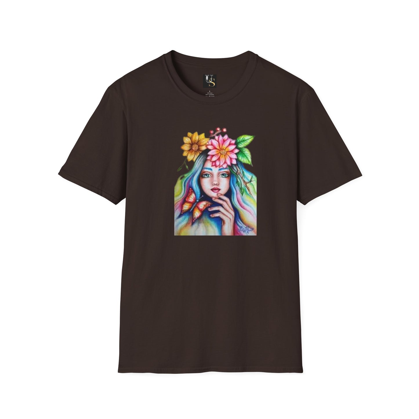 Floral Butterfly Art Unisex Softstyle T-Shirt – Vibrant Nature-Inspired Design for Creative Souls