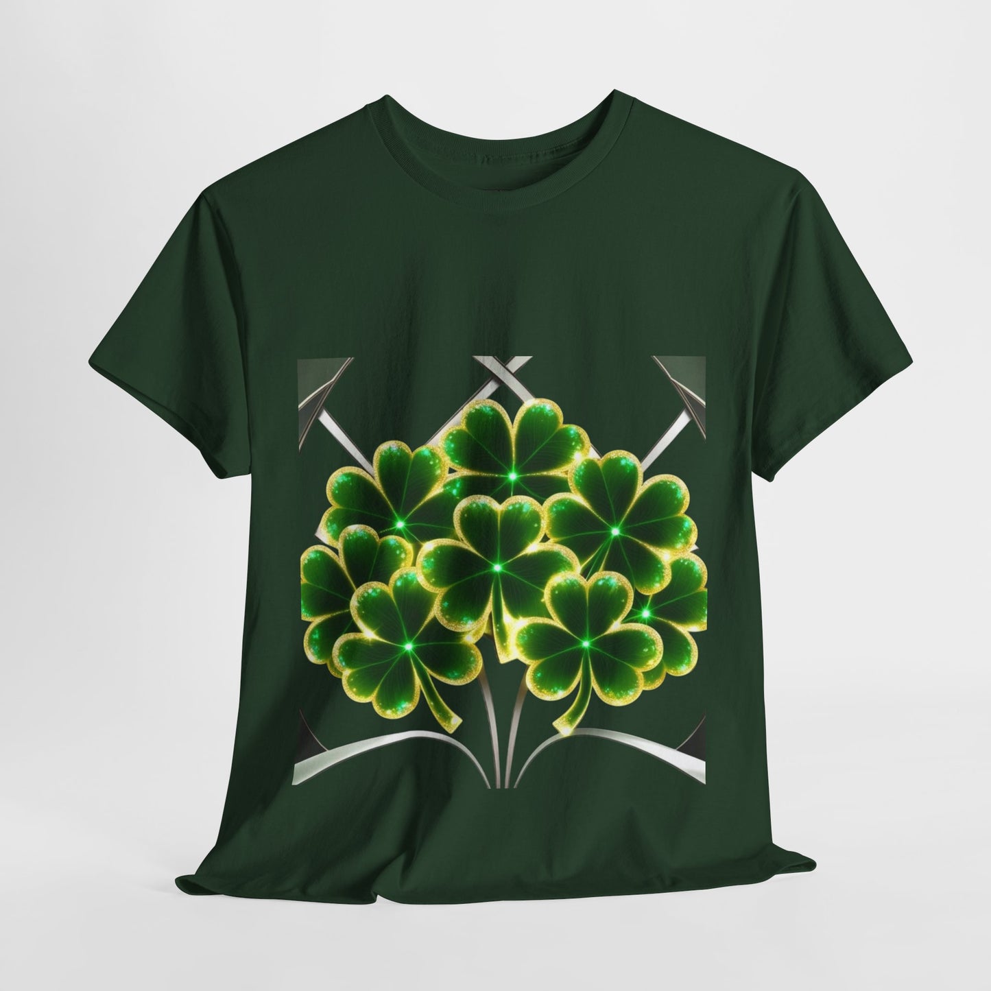 A cluster of glowing Shemrocks Unisex Heavy Cotton Tee - Perfect for St. Patrick's Day & Everyday Wear