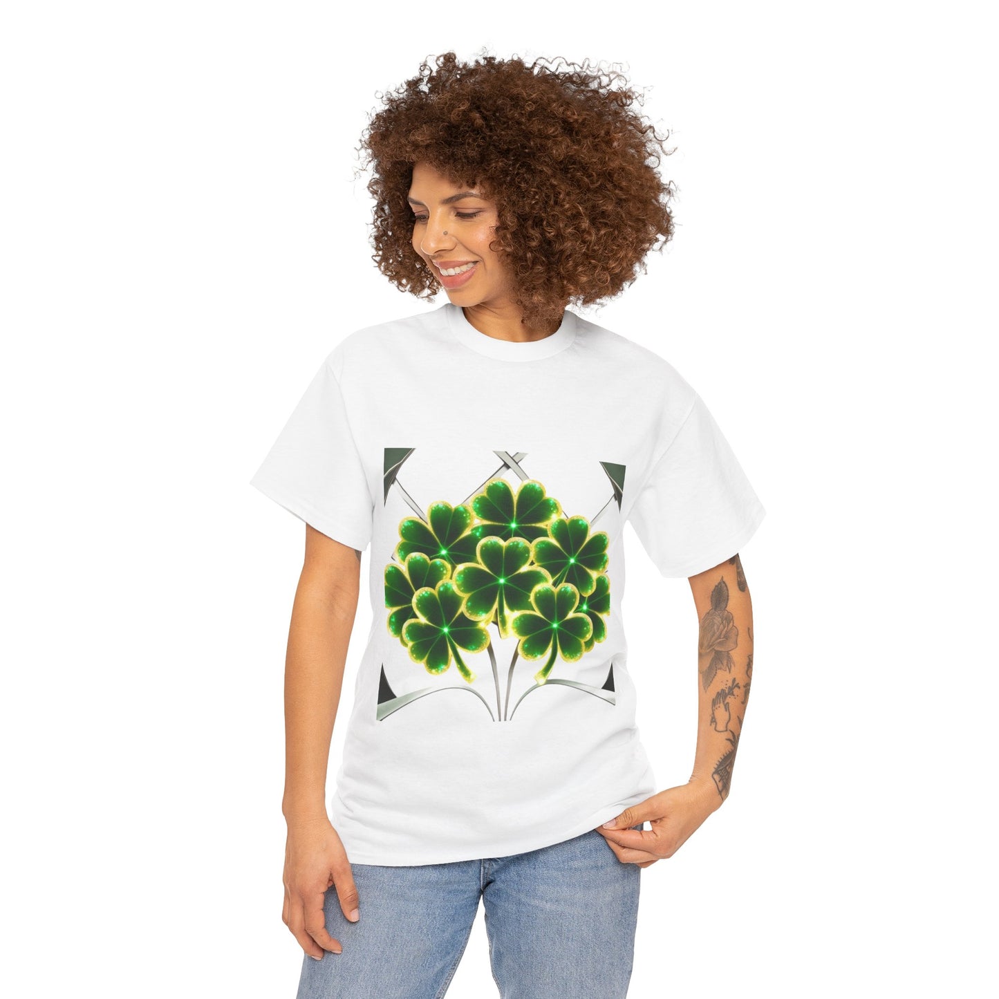 A cluster of glowing Shemrocks Unisex Heavy Cotton Tee - Perfect for St. Patrick's Day & Everyday Wear