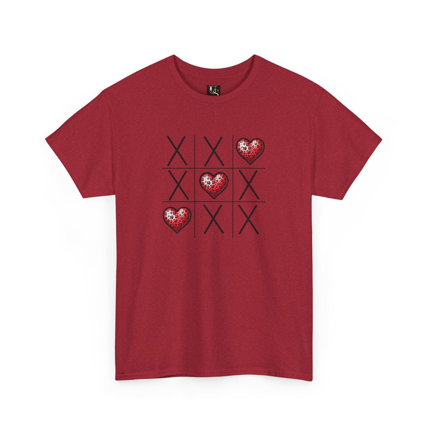 Valentine's Day Tic Tac Toe Tee - Unisex Heavy Cotton Shirt with Heart Design