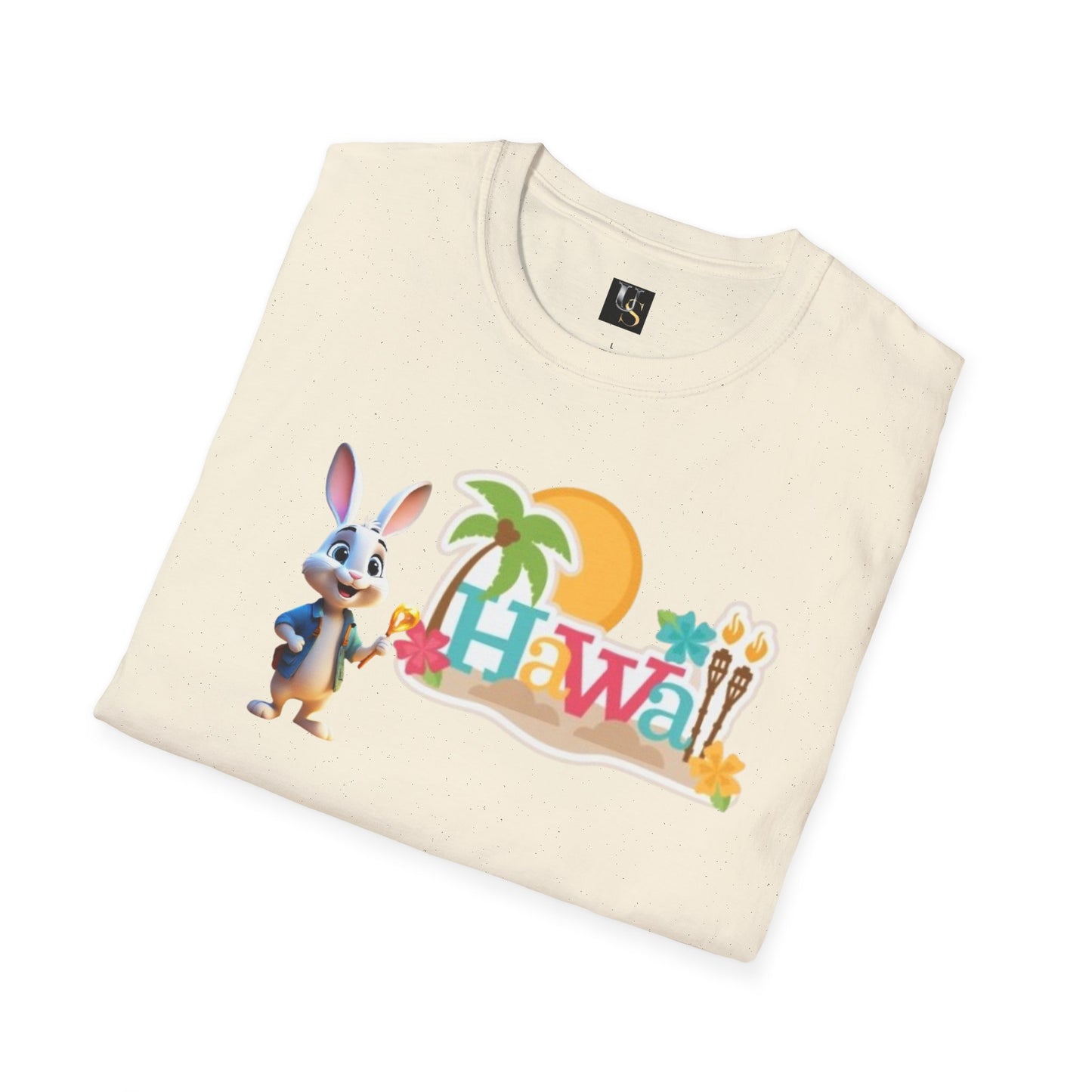 Hawaiian Vibe Unisex Softstyle T-Shirt with Playful Bunny Design