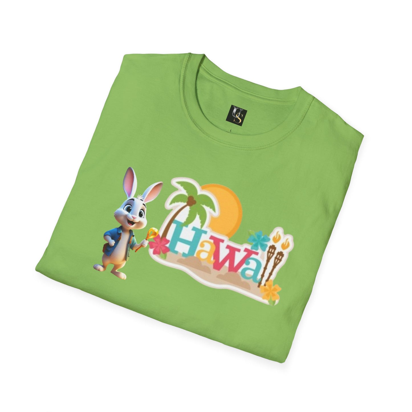 Hawaiian Vibe Unisex Softstyle T-Shirt with Playful Bunny Design