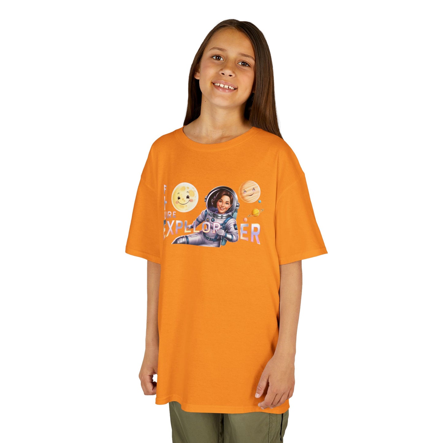 Future Explorer Kids Heavy Cotton Tee - Fun Space Design for Young Adventurers!