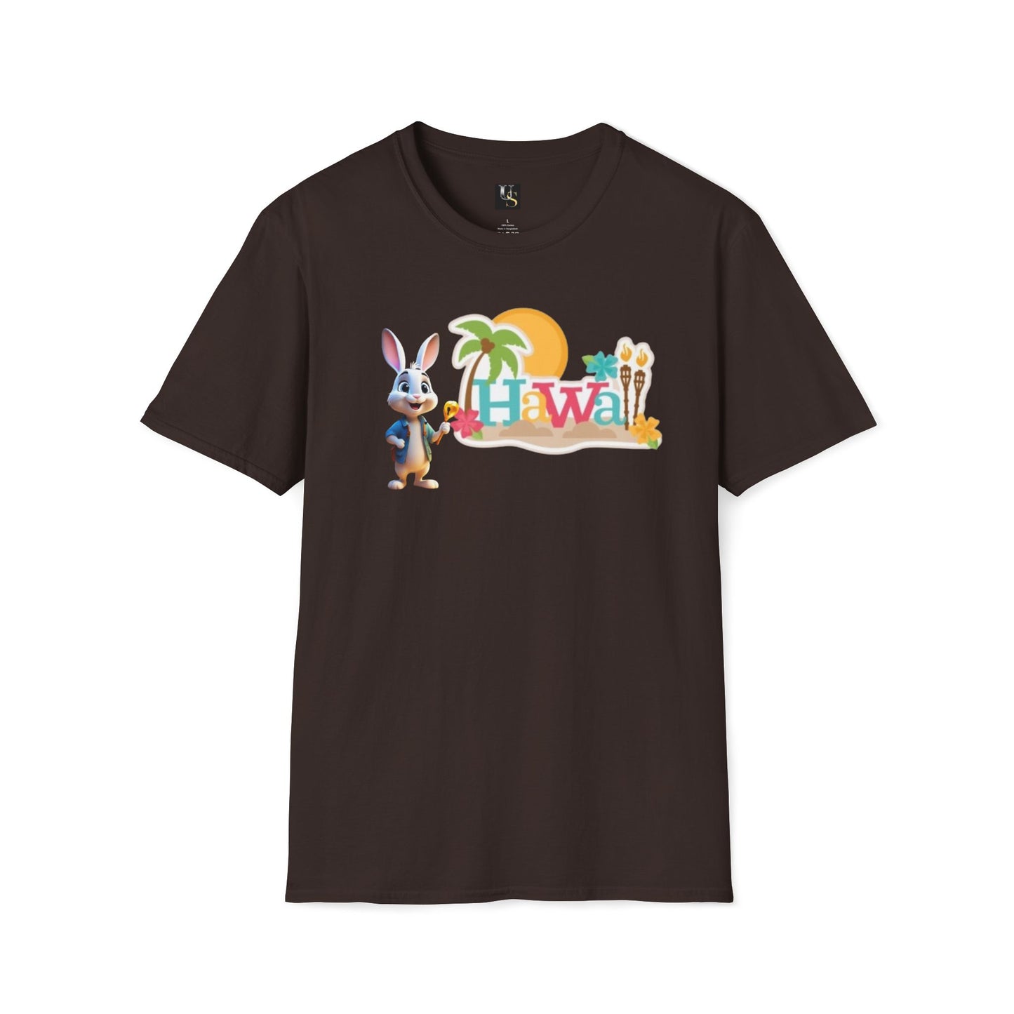 Hawaiian Vibe Unisex Softstyle T-Shirt with Playful Bunny Design