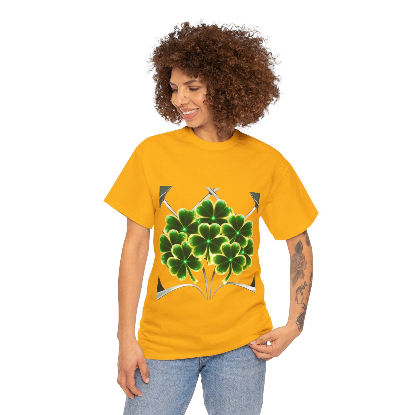 A cluster of glowing Shemrocks Unisex Heavy Cotton Tee - Perfect for St. Patrick's Day & Everyday Wear