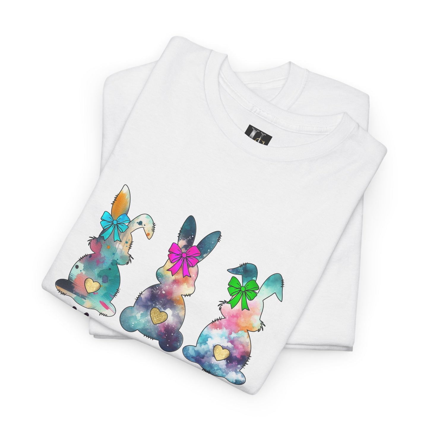 Happy Easter Unisex Heavy Cotton Tee - Colorful Bunny Design