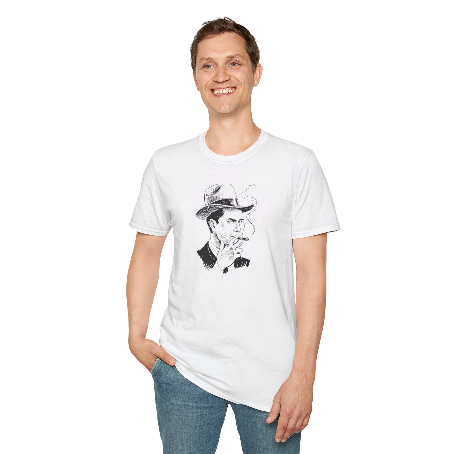 Vintage-Inspired Unisex T-Shirt with Smoking Man Graphic