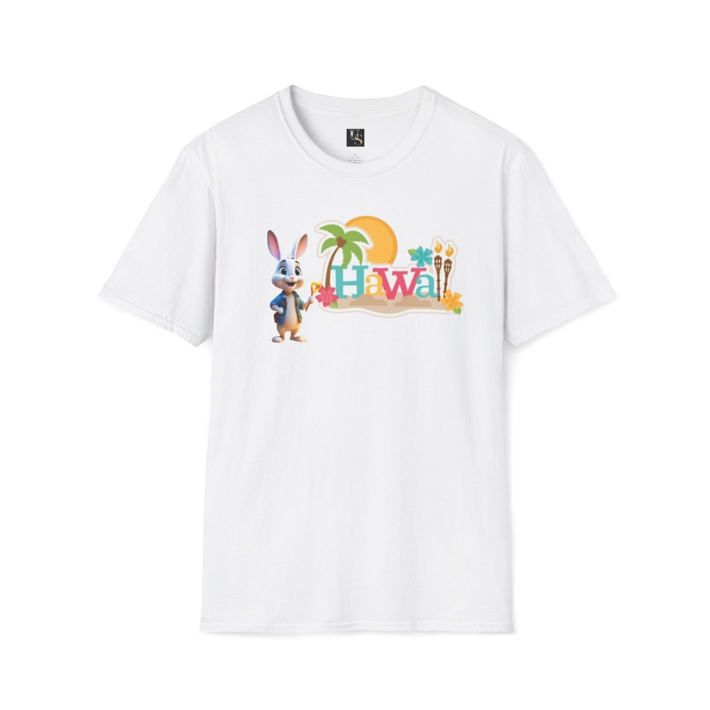 Hawaiian Vibe Unisex Softstyle T-Shirt with Playful Bunny Design