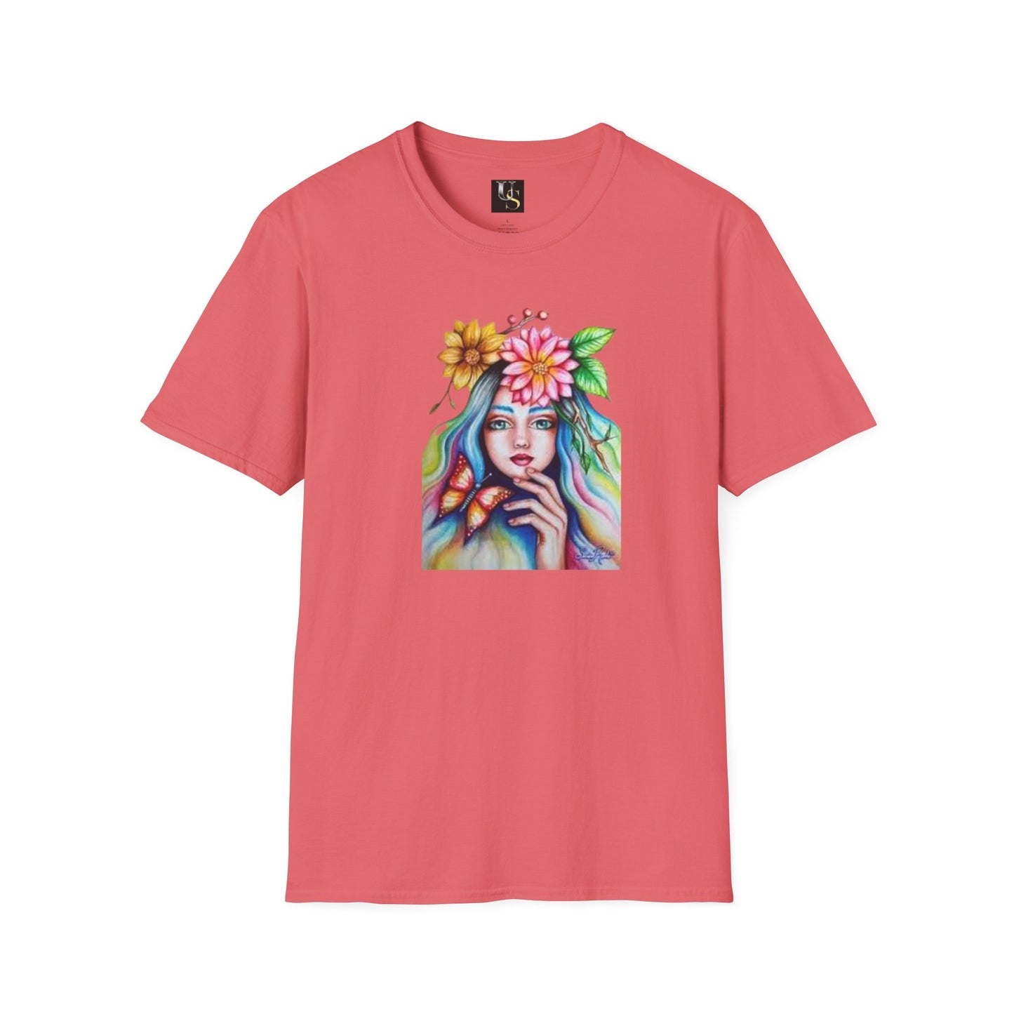 Floral Butterfly Art Unisex Softstyle T-Shirt – Vibrant Nature-Inspired Design for Creative Souls