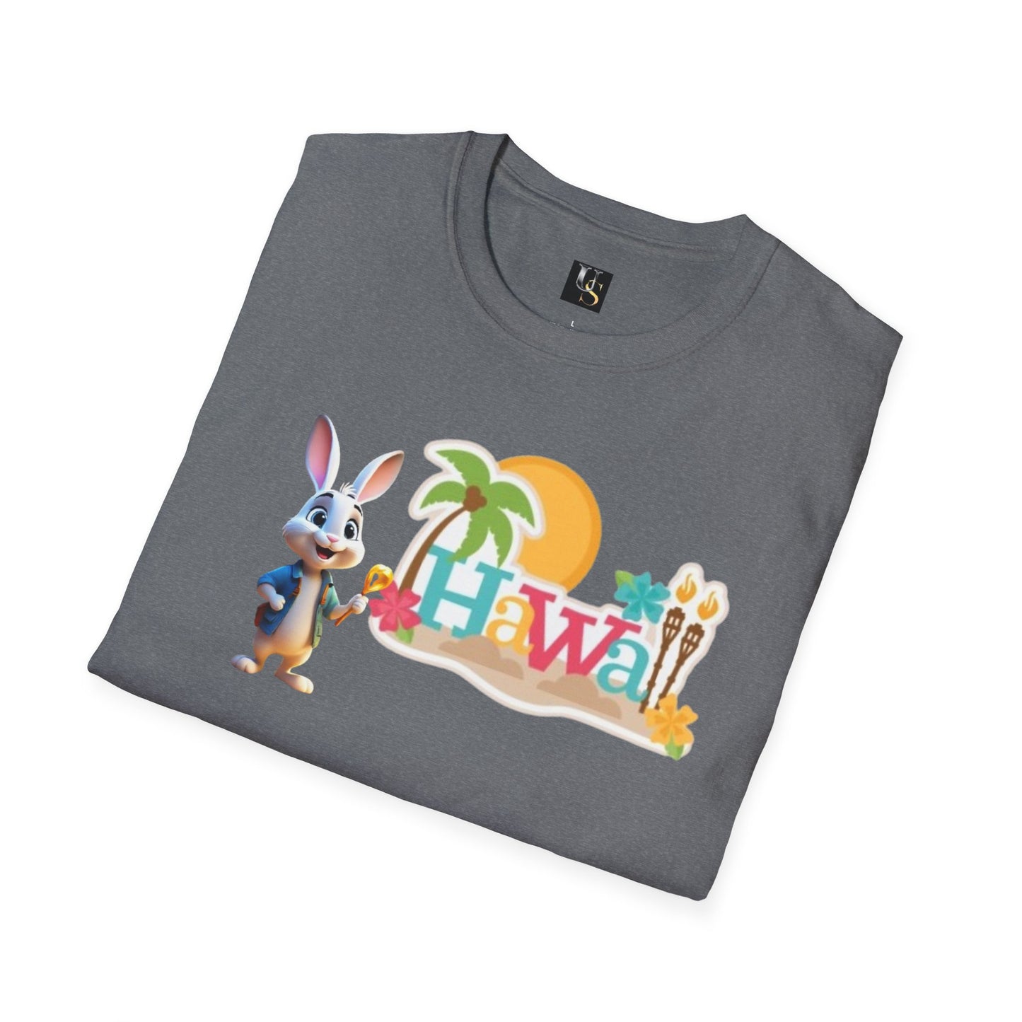 Hawaiian Vibe Unisex Softstyle T-Shirt with Playful Bunny Design