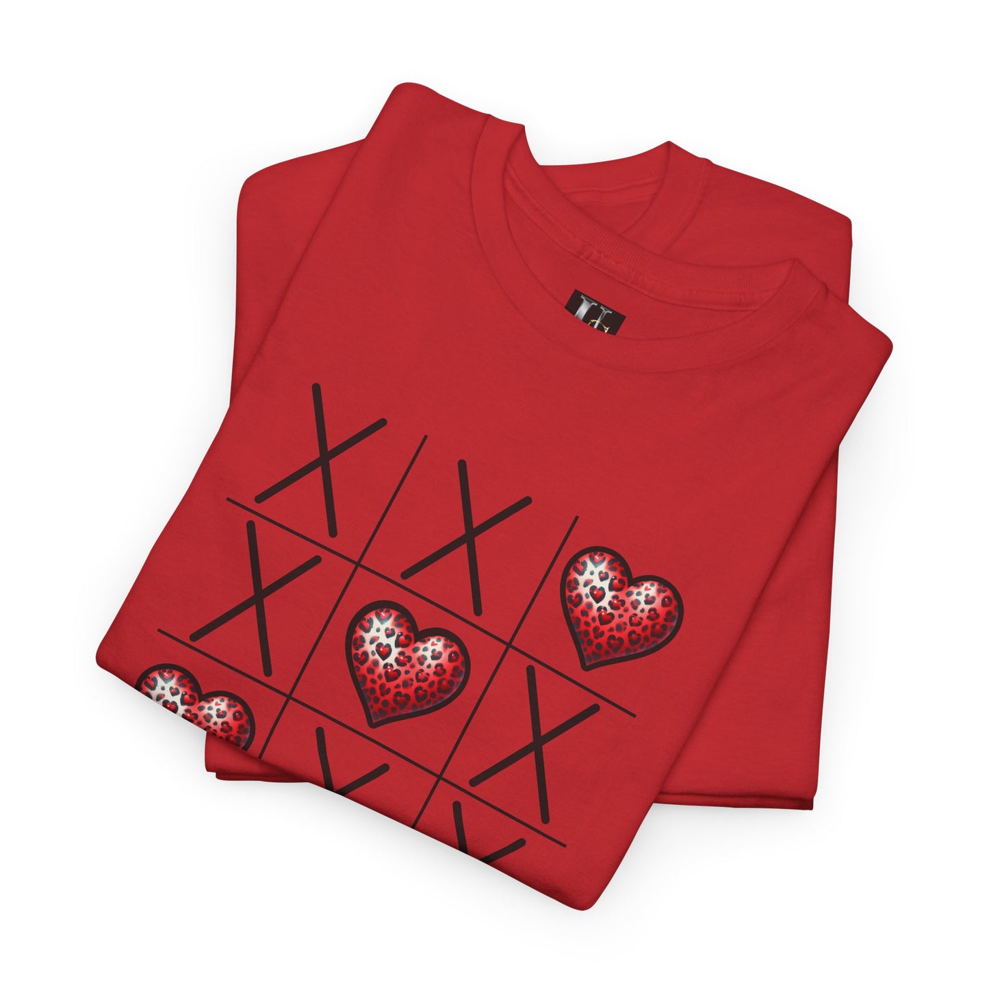 Valentine's Day Tic Tac Toe Tee - Unisex Heavy Cotton Shirt with Heart Design