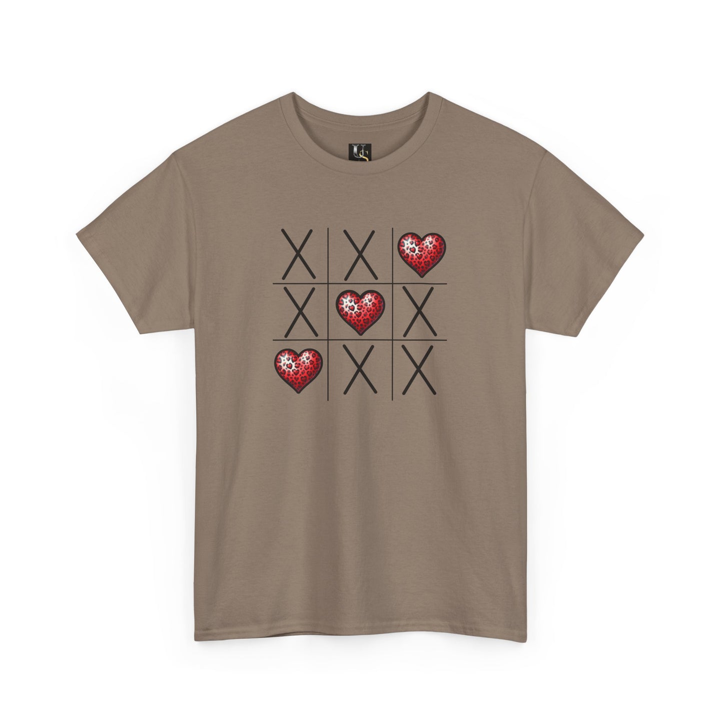 Valentine's Day Tic Tac Toe Tee - Unisex Heavy Cotton Shirt with Heart Design