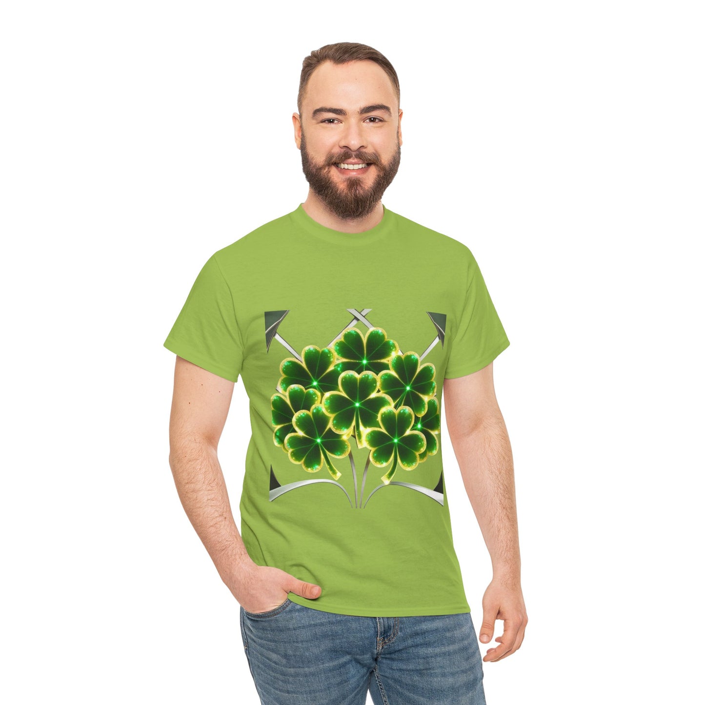 A cluster of glowing Shemrocks Unisex Heavy Cotton Tee - Perfect for St. Patrick's Day & Everyday Wear